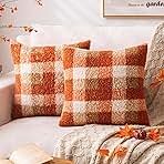 AQOTHES Orange Plaid Fall Throw Pillow Covers 18x18 Inch Set of 2, Boucle Decorative Pillow Covers,Cozy Fluffy Home Living Room Farmhouse Decor for Sofa Couch Bed