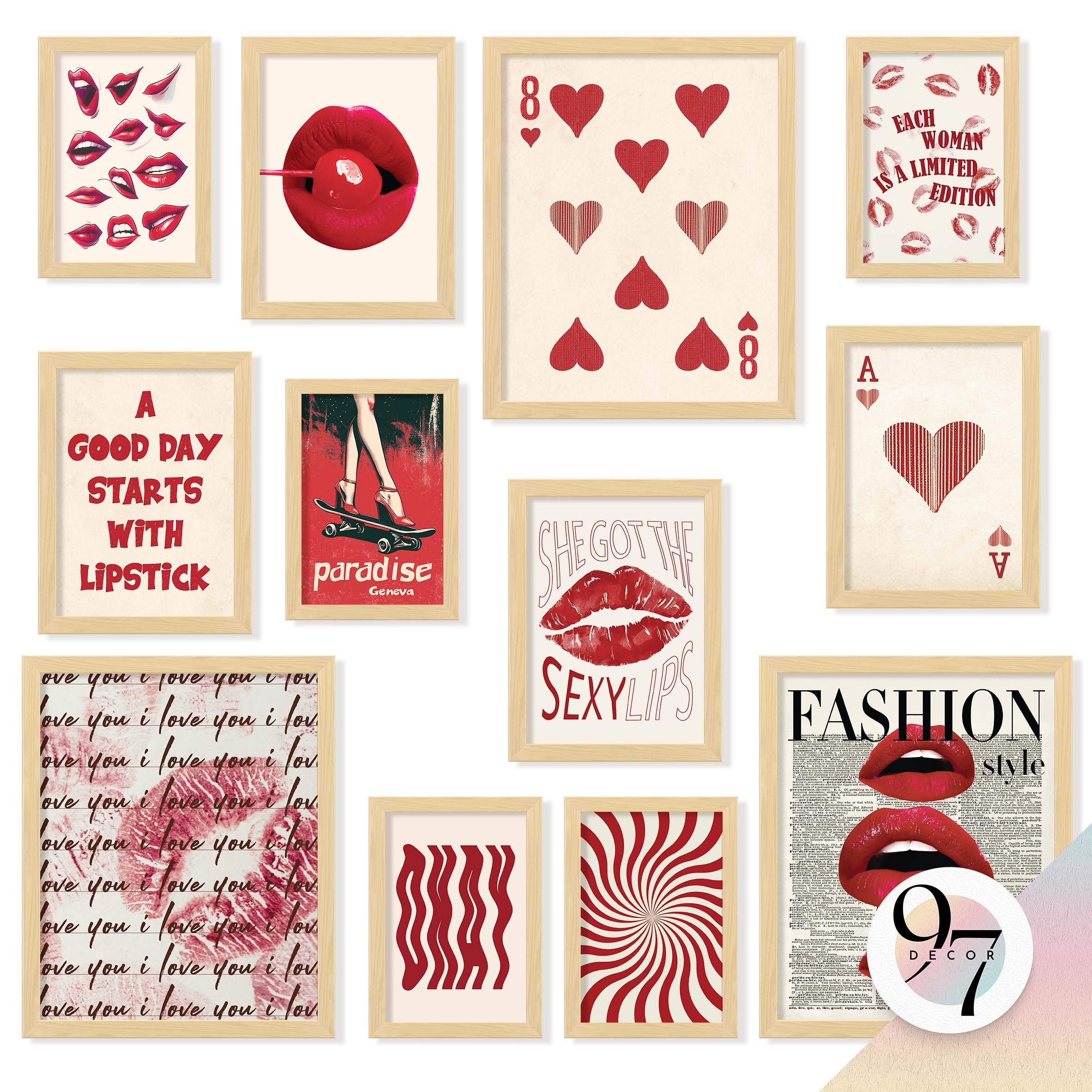 97 Decor Vintage Downtown Girl Room Decor - Y2k Posters For Room Aesthetic Pictures, Cute Y2k Room Decor 2000s Prints, Retro Red Wall Art For Teen