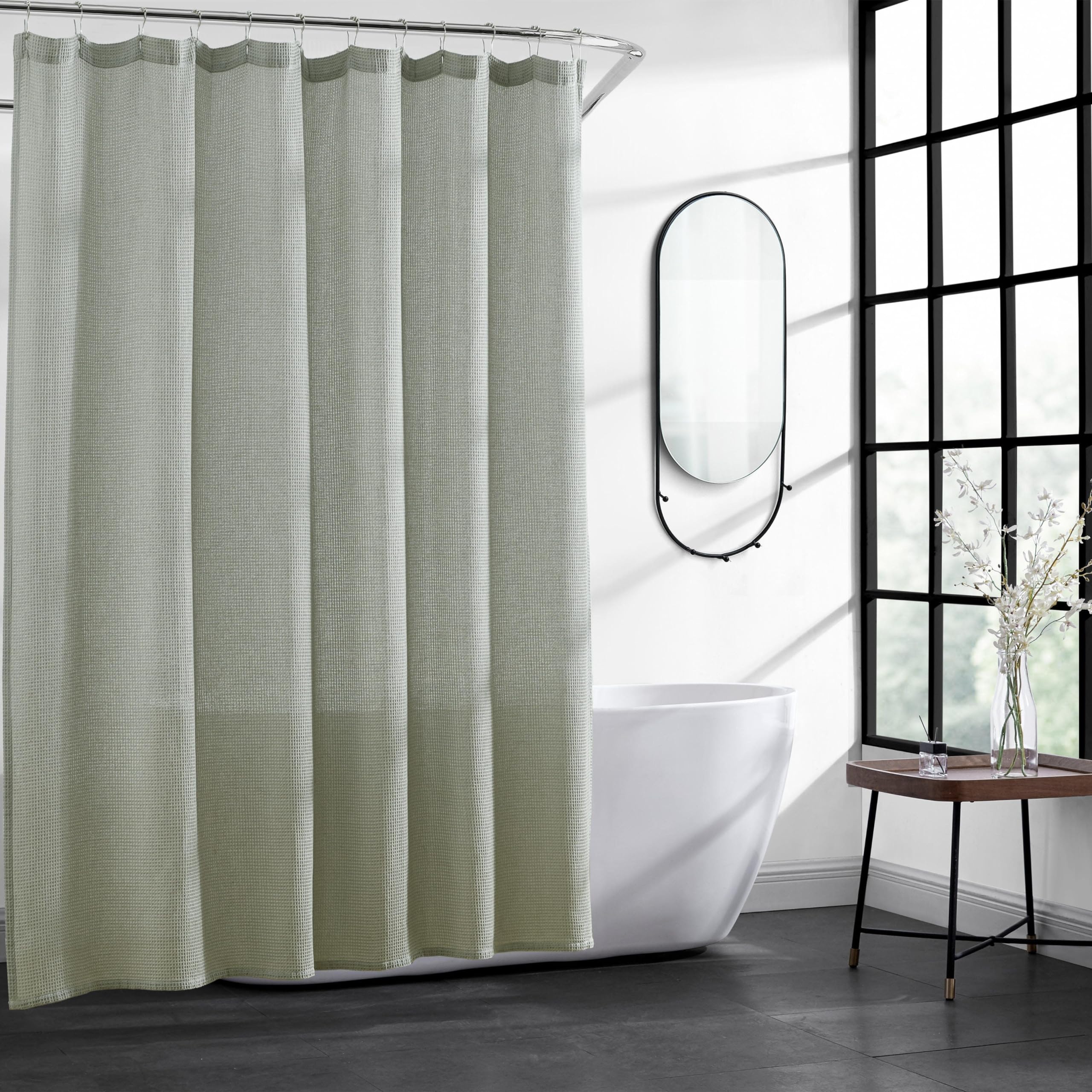Kenneth Cole Rideau de Douche en Tissu léger et Moderne avec Trous de Crochets sur Le Dessus (Vert gaufré uni, 177,8 x 182,9 cm)