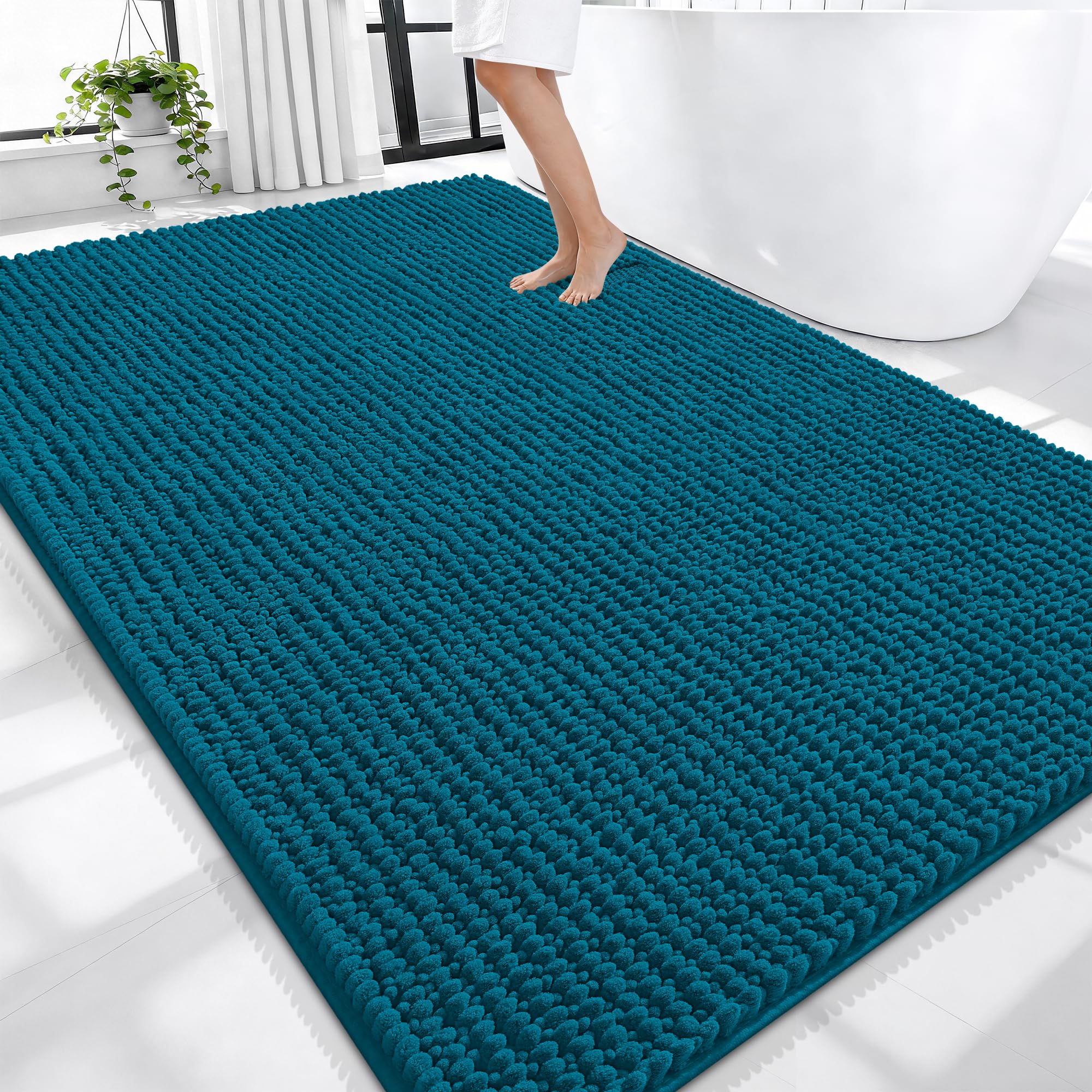 OLANLY Thick Chenille Large Bathroom Rugs Mats 70x46, Peacock Blue