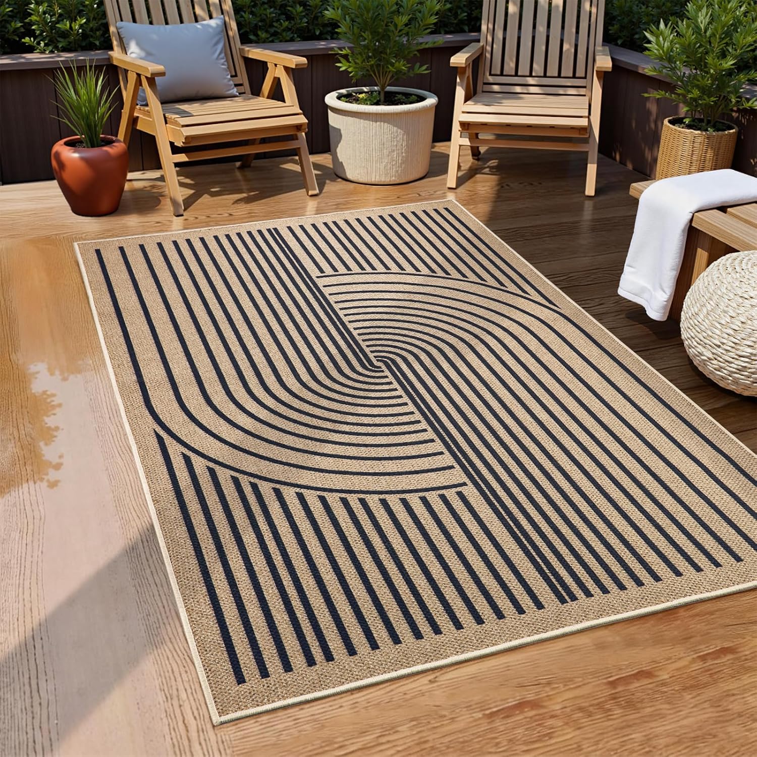 EDIMENS Rainbow Easy Jute Rug, 3x5 Outdoor Patio Rug for Entryway Indoor Outdoor Living Room Carpet, Washable Non Slip Diamond Farmhouse Carpet for Backyard Front Porch Patio Balcony