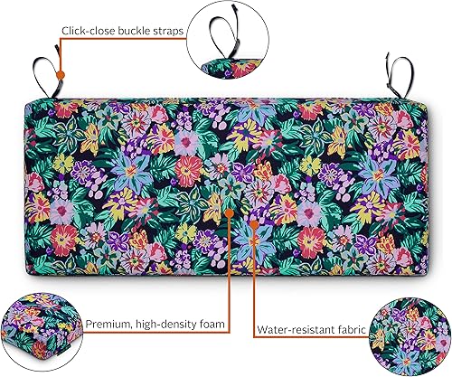 Miniatura 3 de Classic Accessories for Vera Bradley - Cojín para banco de patio, resistente al agua, 48 x 18 x 3 pulgadas, flores felices