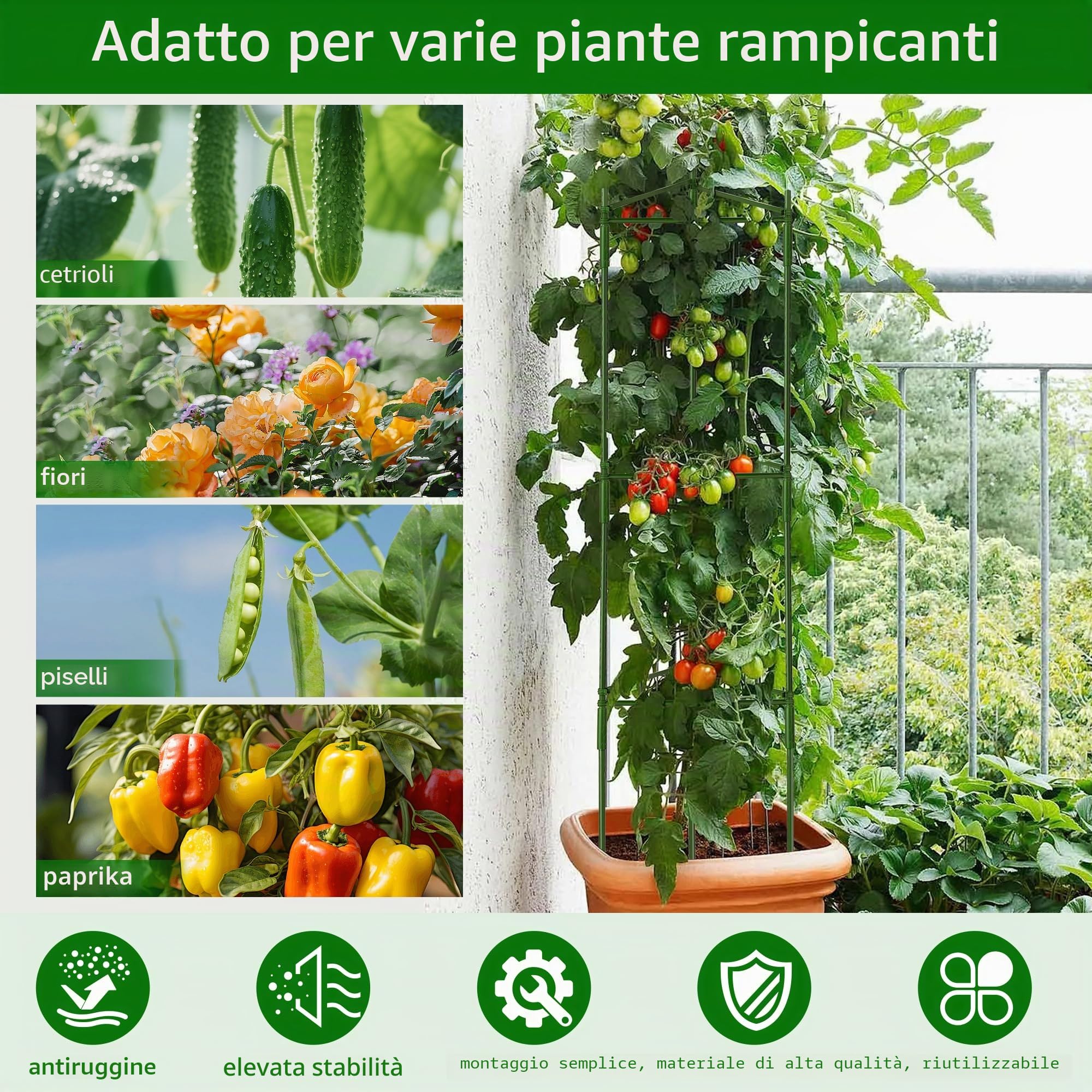4 set Pali per Pomodori: LUMYCE 130CM Sostegni per Pomodori - Traliccio per Pomodori Peonie Vite Piante Rampicanti