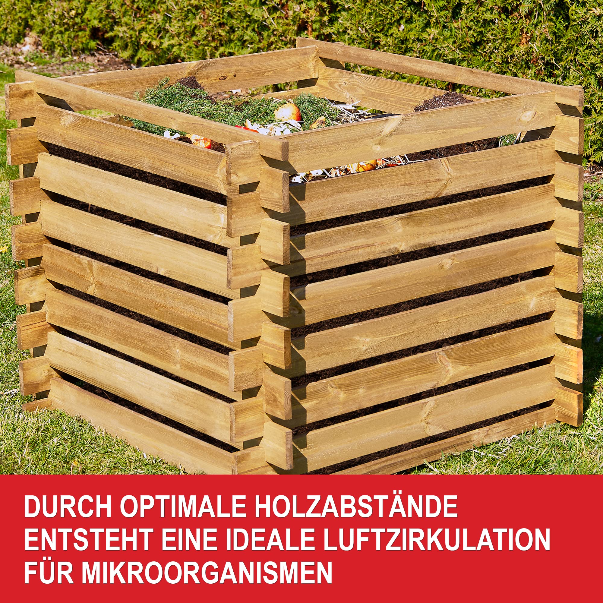 Onbest Wetterfester Komposter aus lasiertem Holz – Holzkomposter mit Stecksystem – Langlebiger & hochwertiger Kompostierer – Großer Schnellkomposter für Gartenabfälle & Biomüll – 520 Liter