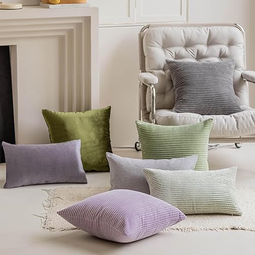 Vista 413 de Home Brilliant - Juego de 2 fundas de almohada de 24 x 24 pulgadas / 61 x 61 cm., de terciopelo de pana a rayas, cojín cuadrado decorativo, funda