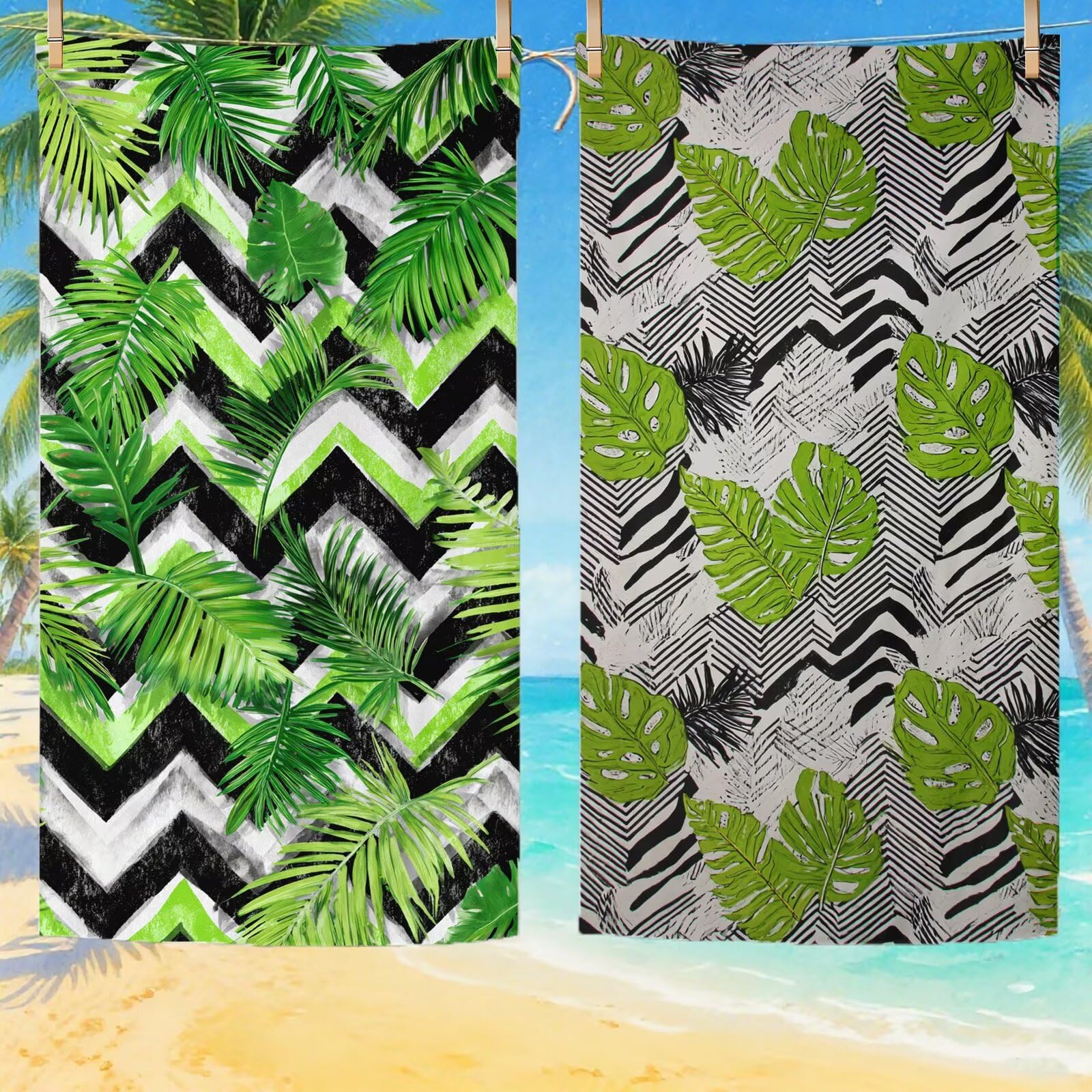 Serviette Plage Bande Motif, Serviette de Plage XXL 90x180 cm avec Sac, Serviettes de Bain Microfibre Séchage Rapide Anti-Sable Absorbante Fonction pour Bain, Sport, Voyages, Sauna, Piscine Q-748