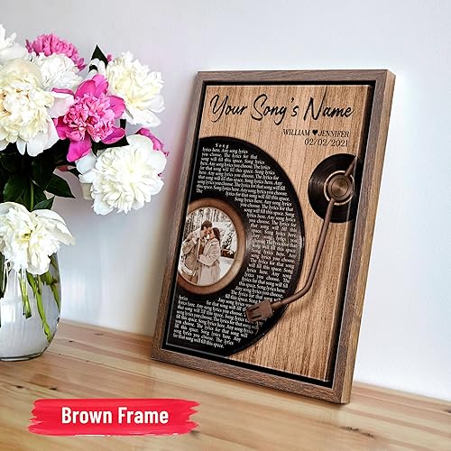 Vista 5 de H-DEWALL Letras de canciones personalizadas, lienzo enmarcado en marrón, música romántica del día de San Valentín, regalo personalizado para marido