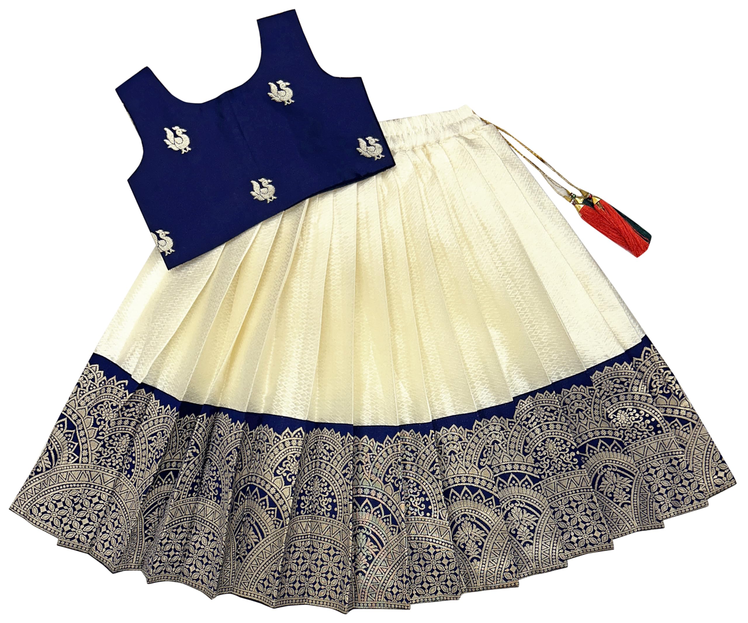 FELIZ THE DESIGNER STUDIO Baby Girl's Readymade South Indian Pattu Pavadai Lehenga Choli For Kid's