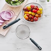 Vista 3 de GreenLife Herramientas y utensilios de cocina, 2 piezas de colador de malla de acero inoxidable extrafino, asas para mantenerse fresco, apto