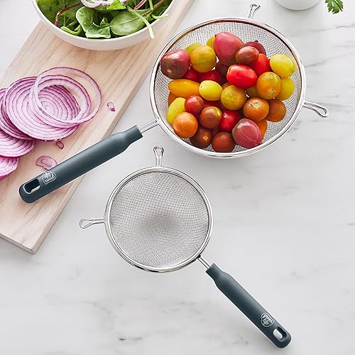 Miniatura 3 de GreenLife Herramientas y utensilios de cocina, 2 piezas de colador de malla de acero inoxidable extrafino, asas para mantenerse fresco, apto para
