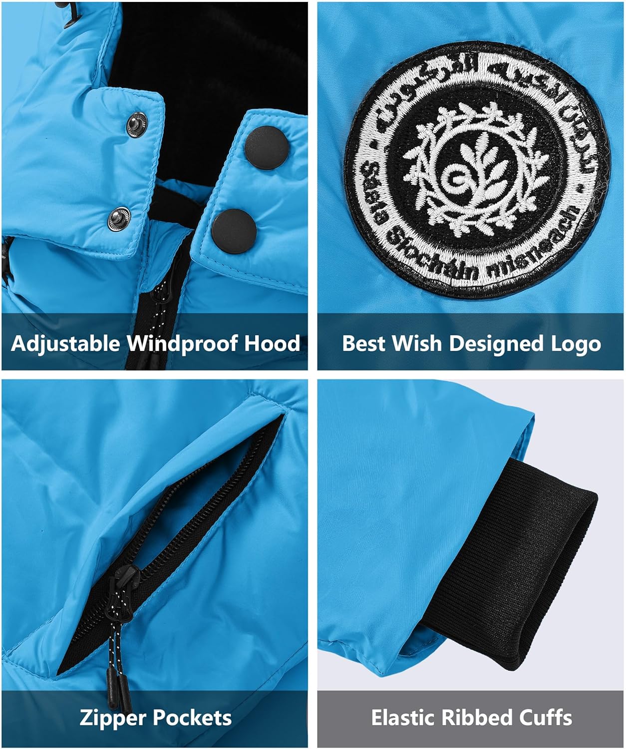 Kids Winter Coat Warm Fleece Thermal Padded Jackets with Detachable Hood Outdoor Puffy Jacket with Zip Pockets - Image 5