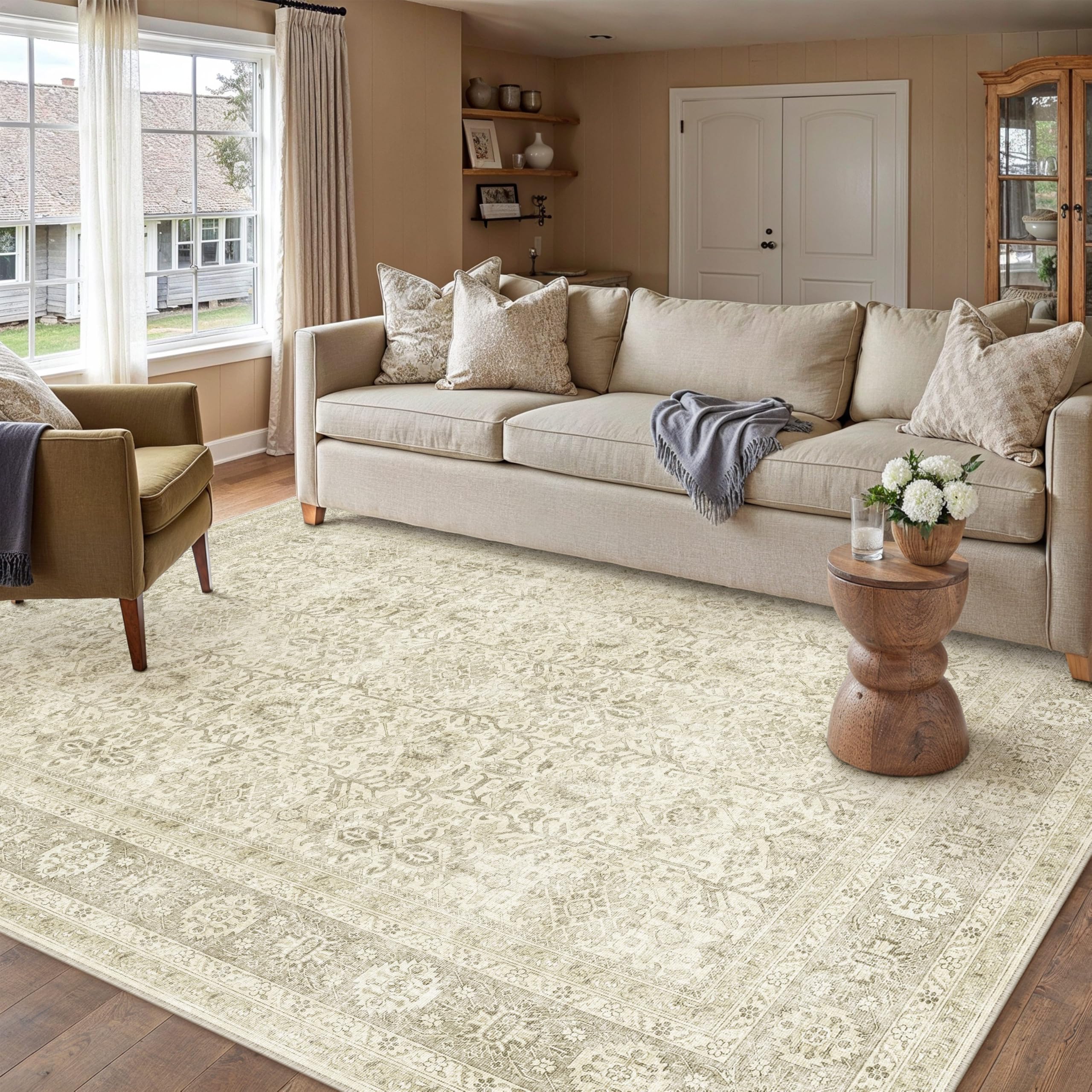 Amazon.com: PureCozy Vintage Area Rug 5x7 Beige Washable