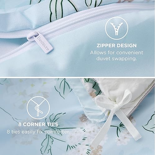 Vista 95 de Bedsure - Funda de edredón tamaño Queen, reversible con cierre de cremallera, juego de ropa de cama blanco, 3 piezas con 8 lazos en las esquinas y 2