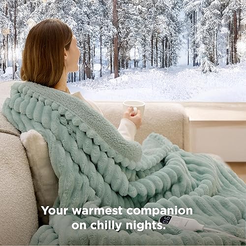 Vista 333 de Bedsure GentleSoft - Manta térmica eléctrica, suave manta eléctrica de franela acanalada, calefacción con 4 ajustes de tiempo, 6 ajustes de calor