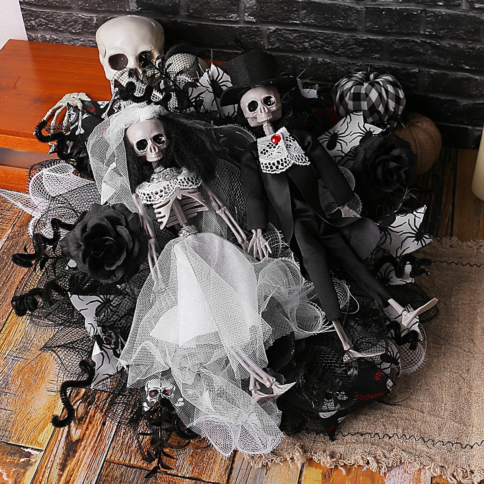 Ghirlanda di scheletro di Halloween, ghirlanda raccapricciante | per Halloween, eleganza a rete, decorazione spaventosa per sposi e sposi, multiuso e installazione rapida per porta