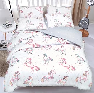eirene threadz Modern Printed Polycotton Duvet Cover Set with Pillow Cases Bedding Sets (King, Unicorn)