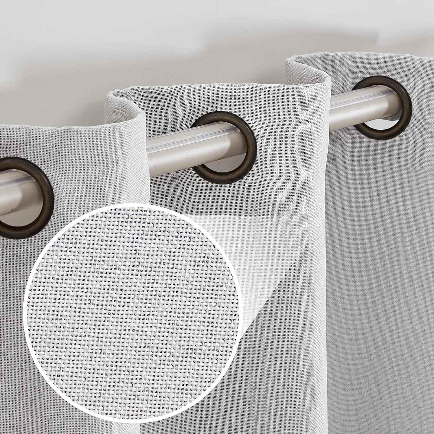 Bedsure Linen Curtains 63 inch Length 2 Panels Set, Blackout Greyish White Curtains for Living Room，Linen Textured Drapes (52x63inch,Greyish White)