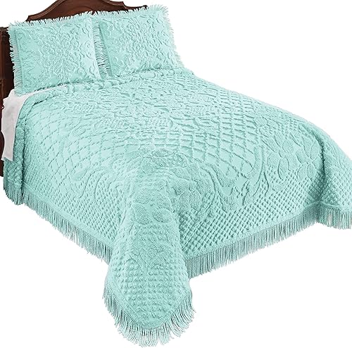 Miniatura 3 de Collections Etc Suave y lujosa colcha de chenilla Bella con patrón de diamante, decoración del hogar para dormitorio, lavable a máquina, poliéster,