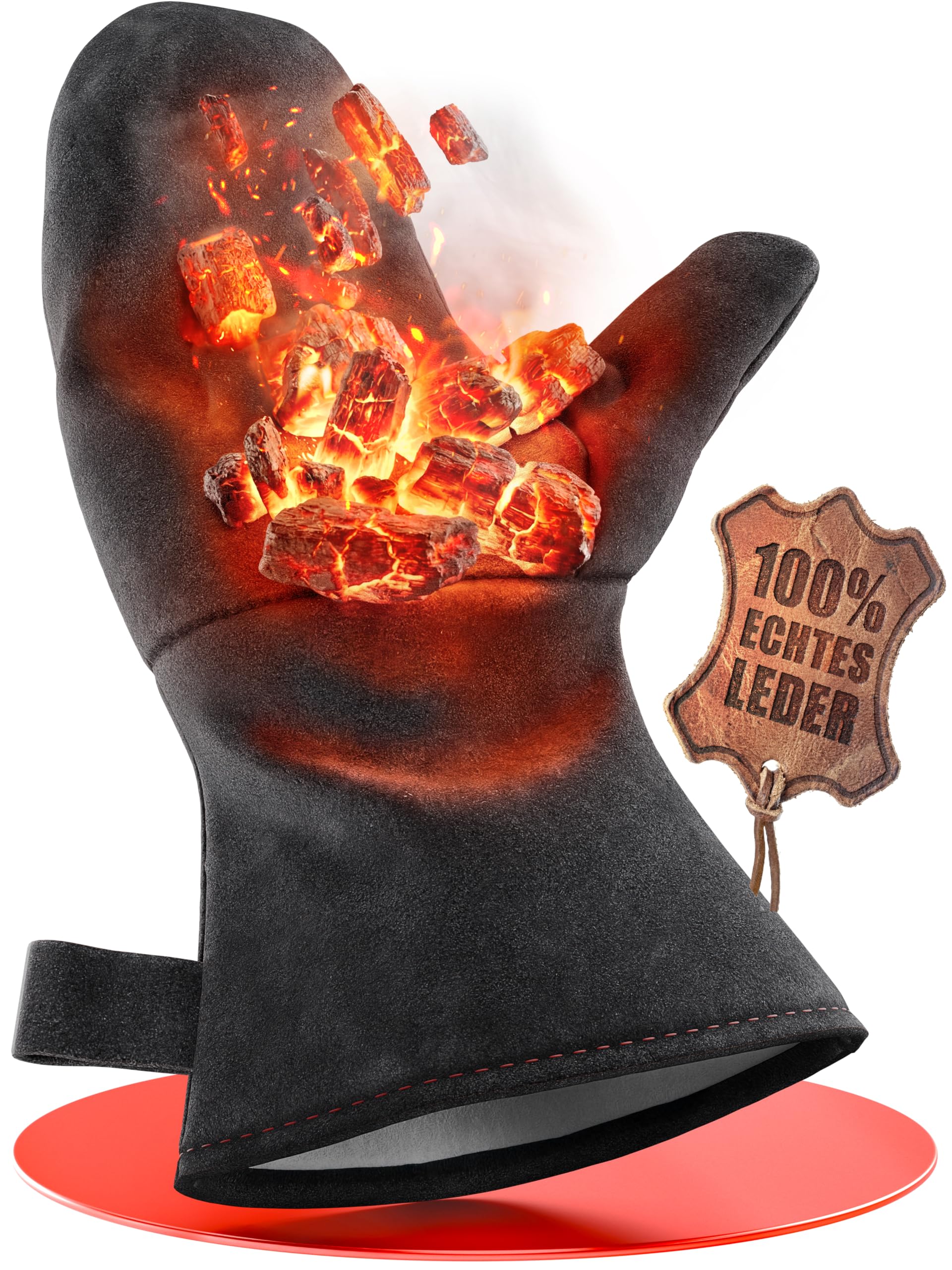 achilles Kaminhandschuh, Entspricht Norm EN407, Mit Thermoisolierung, Ofenhandschuh aus Leder, Schutzhandschuh feuerfest, Grillhandschuh, hitzebeständiger Leder Handschuh, schwarz