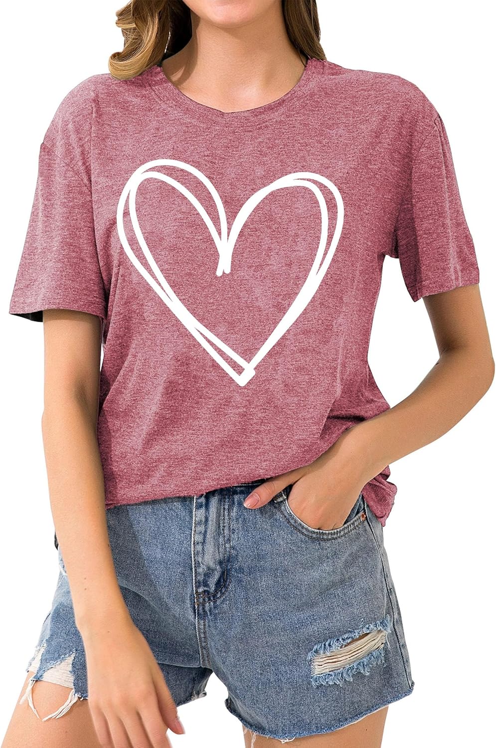 LAZYCHILD Valentines Shirts for Women: Cute Love Heart Shirt Valentine T Shirt Red Short Sleeve Casual Hearts Tops - Image 4