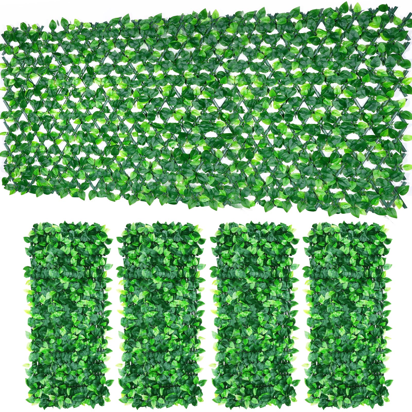 4PCS Artificial Ivy Fence Screening, (120x30cm to 22x285cm) Large Expandable Garden Trellis Panel, Artificial Hedge Screening with Ivy Leaf, Privacy Fence Screen for Garden Balcony Outdoor Decor