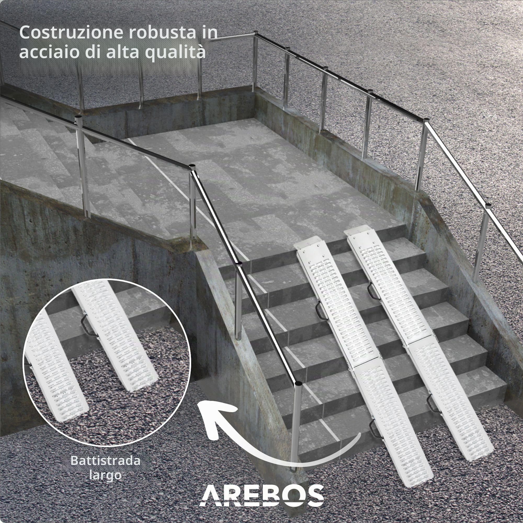 2x Arebos Rampa di Accesso Rampa di Carico | Acciaio | 400 kg | Pieghevole | 180cm | Antiscivolo
