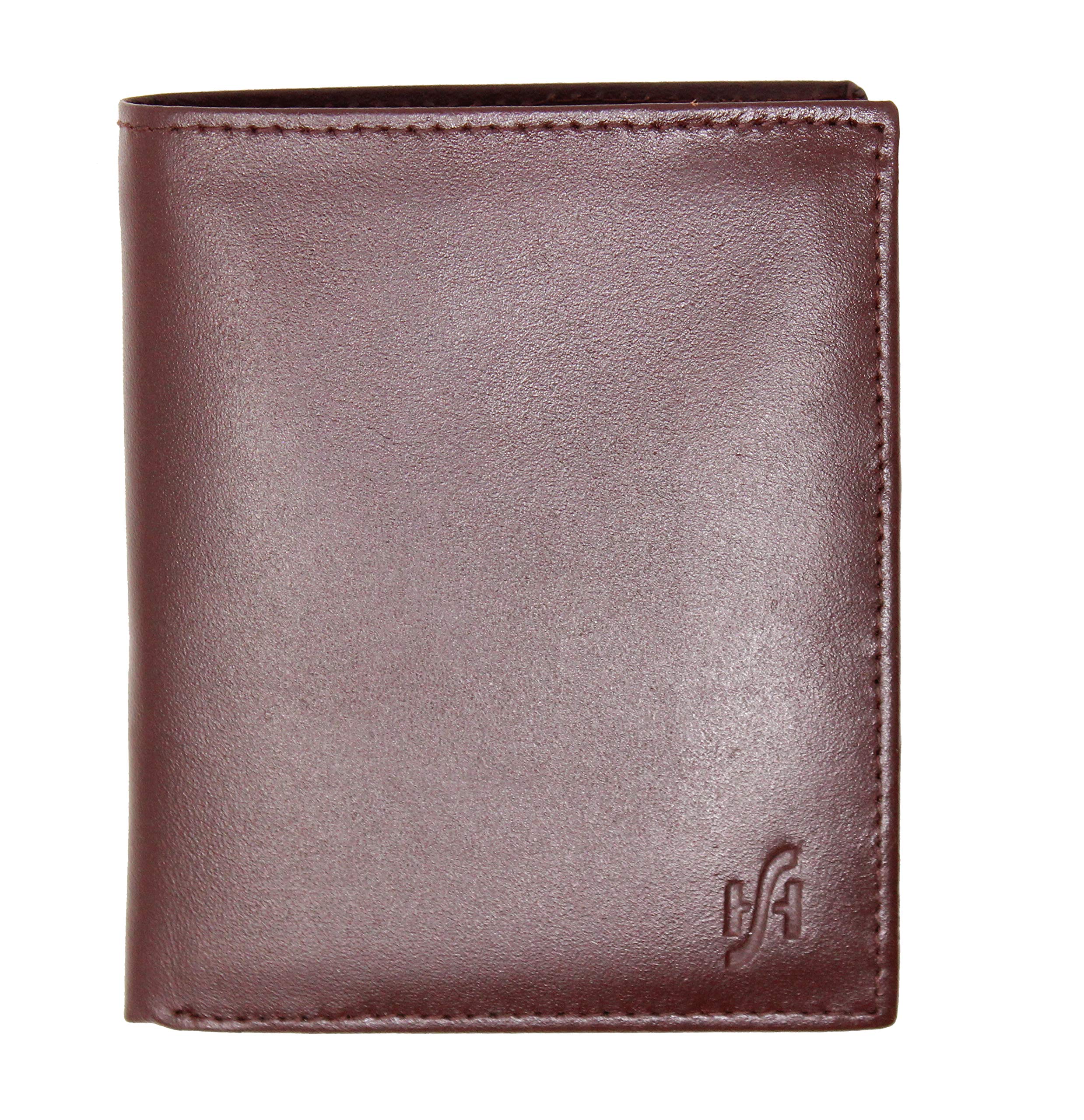 RFID Blocking Passcase Genuine Leather Handmade Wallet for Men Bifold Style Coin Wallet with 2 ID Holder 1105 Brown
