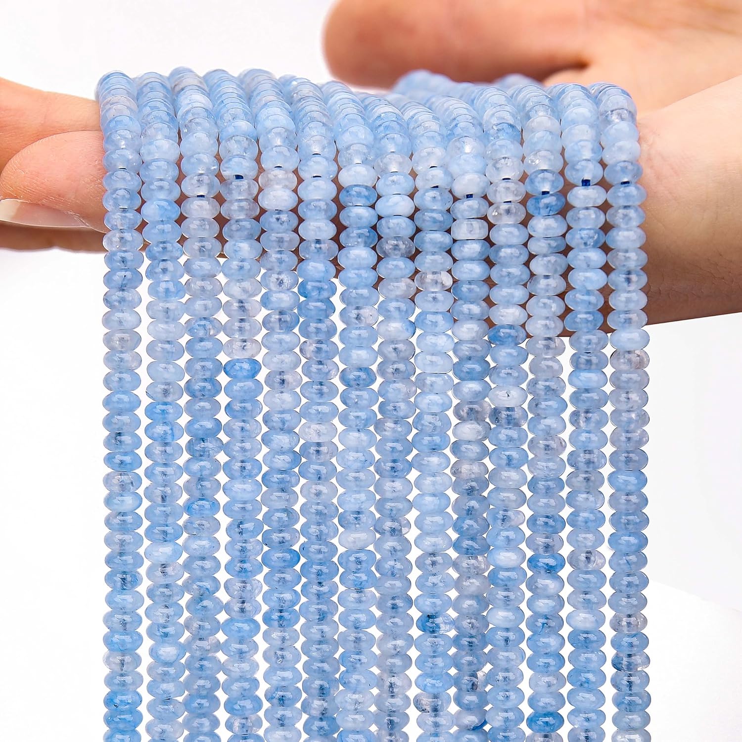 2 Strands (300PCs) Aquamarine Rondelle Beads, 2 * 4mm Gemstone Loose Spacer Abacus Disk Beads for DIY Bracelet Necklace Earrings Jewelry Making, Craft Supplies Beading Kit