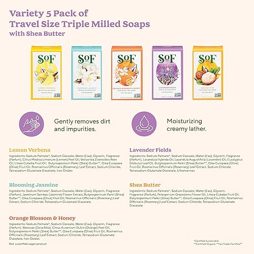 Miniatura 6 de SoF - Jabón de barra triple molido, con aceite de coco y manteca de karité orgánica, vegano y sin OMG, libre de ftalatos, sulfatos y parabenos,