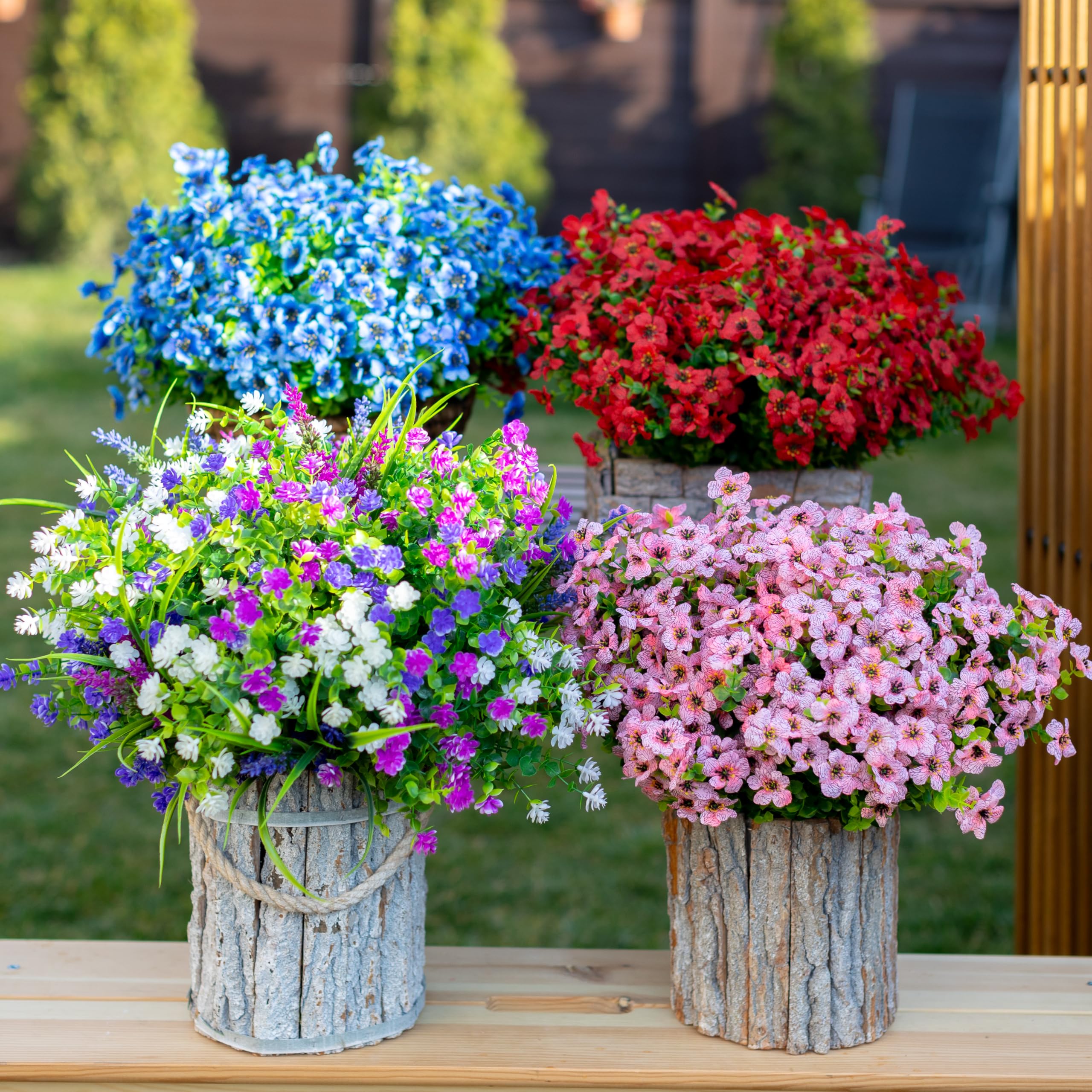 Amazon｜AXYLEX 造花 屋外用 人工植物 - 16束 フェイク外側 緑 ツゲ 木