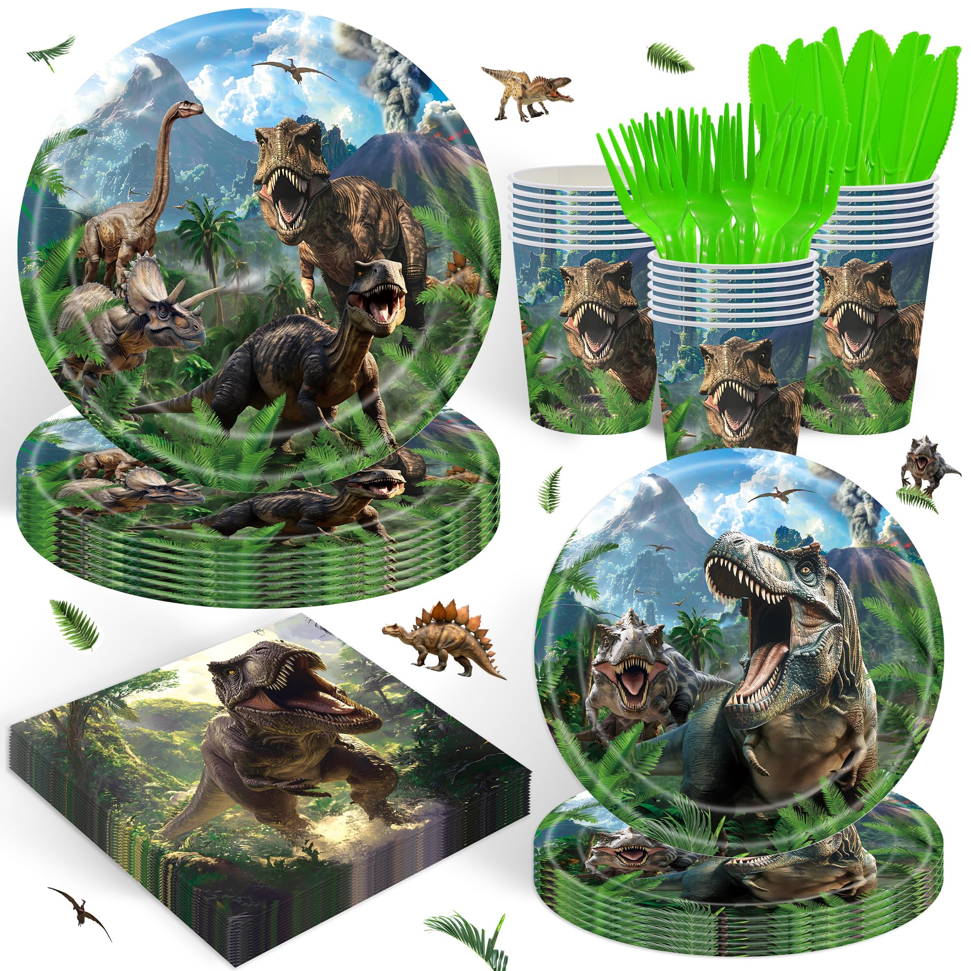 120PCS Dinosaur Party Birthday Supplies for Boys Kids Dino World Themed Tableware Set Dinosaur Park Party Decorations Tableware Set Plates Napkin Cups Set for 20 Guests