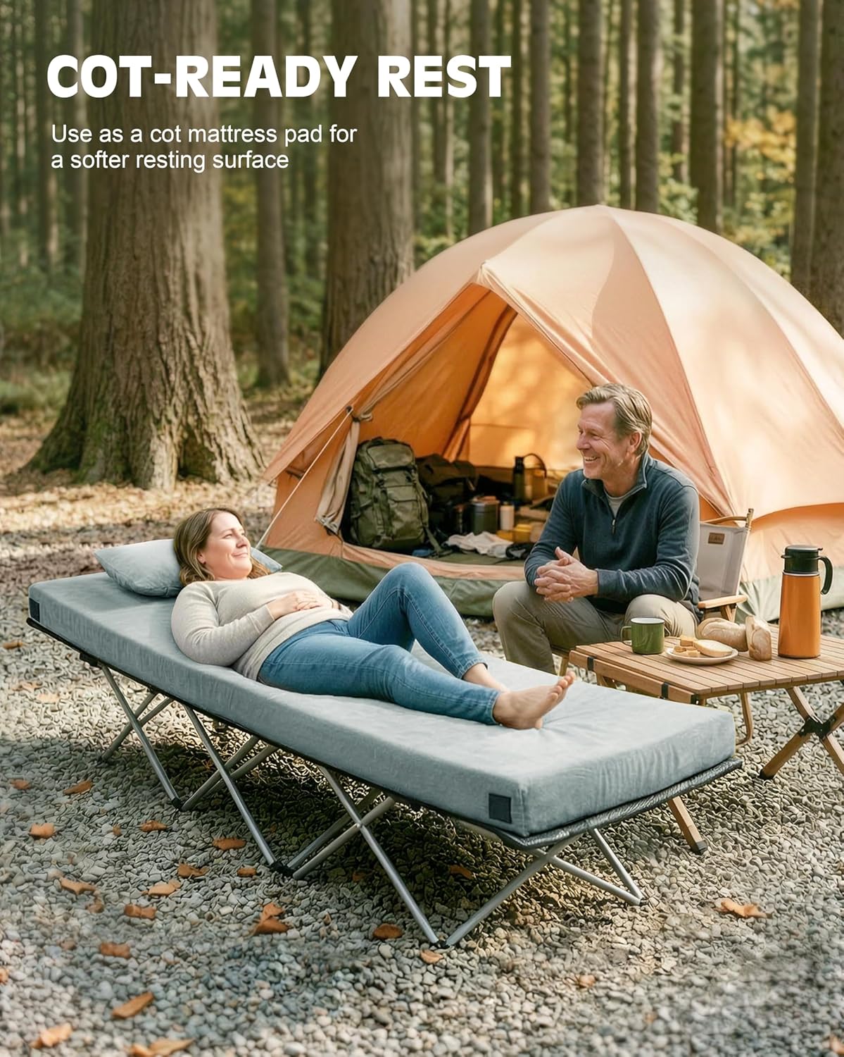 Memory Foam Camping Mattress, 3 Inch Portable Floor Mattress for Sleeping, Non-Slip Bottom, Washable Cover, Camping Sleeping Pad for Adults, Cot, Car & Guest Bed