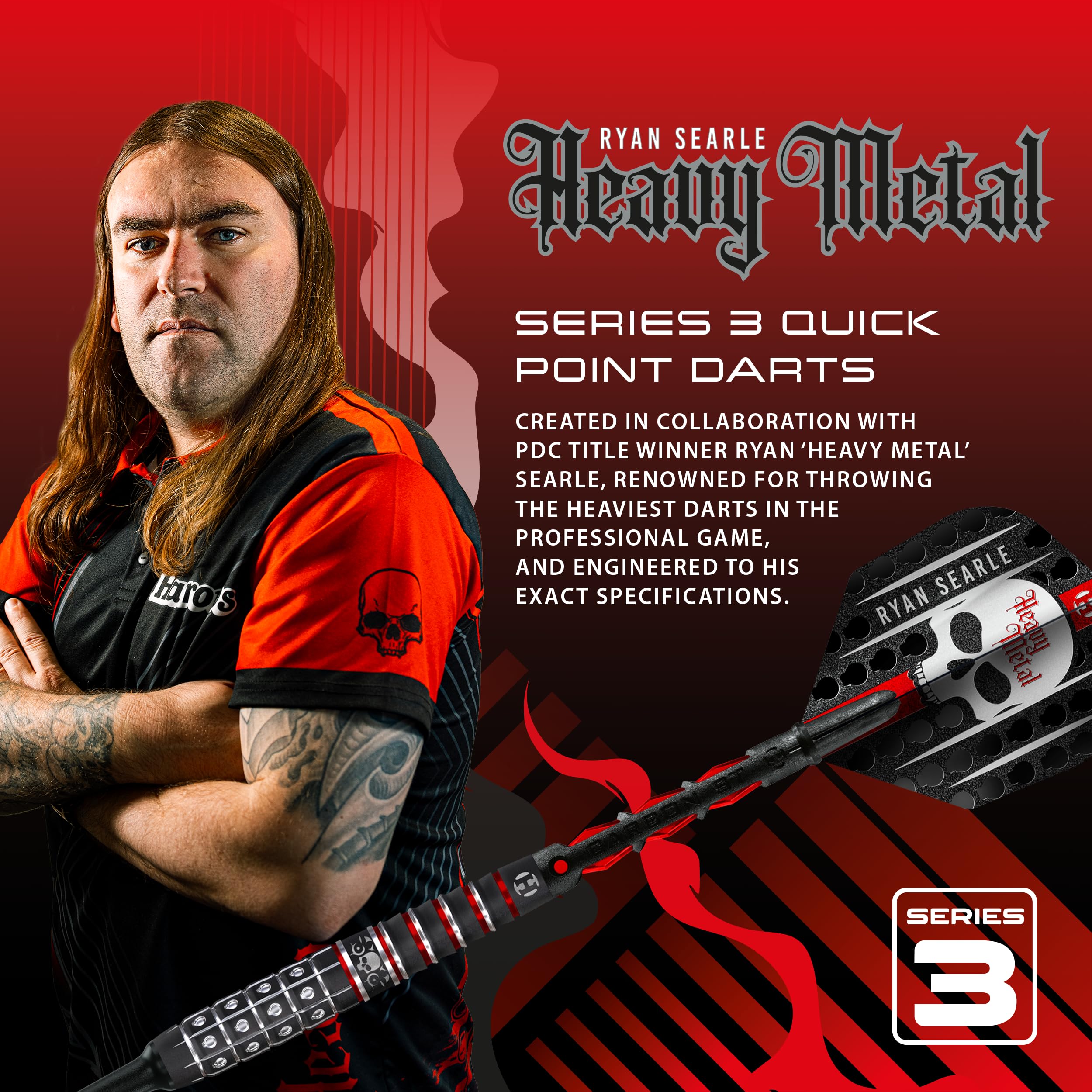 Harrows Juego de dardos Ryan Searle de 90% de tungsteno, serie 3 de puntas blandas, 18 g y 20 g, incluye cañas de carbono rojo y plumas de sílice, dardos profesionales de punta suave para dianas
