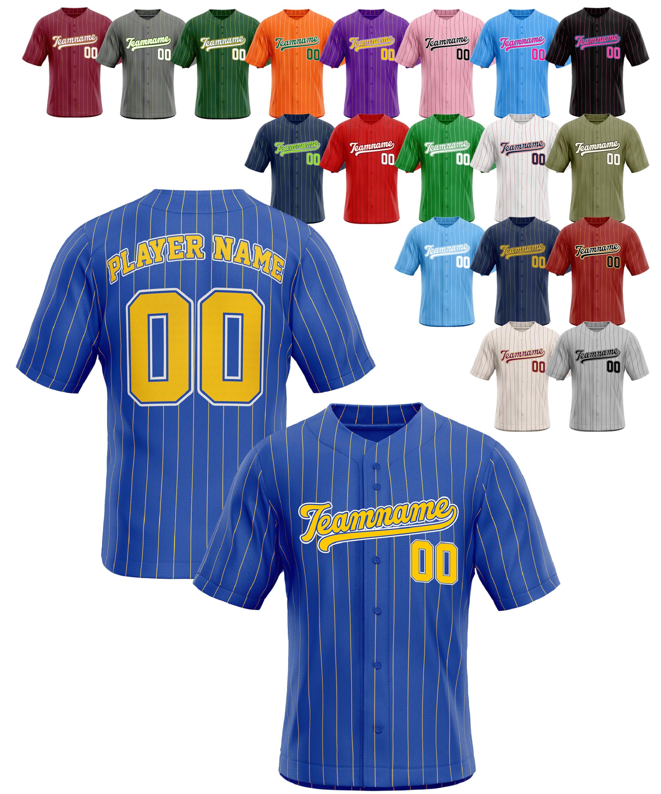 Custom Stripe Baseball Jerseys - Personalized Pinstripe Team Uniforms for Men, Women, Boys, Girls - Add Your Name, Number, Logo - Customized Baseball Shirts for Sports Fans, Teams, Events, Gifts