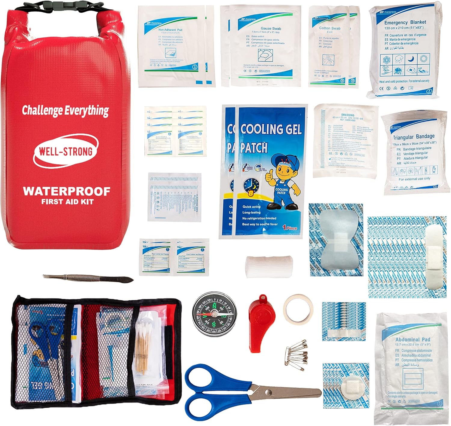 WELL-STRONG Waterproof First Aid Kit Roll Top Boat Emergency Kit with Buckles for Fishing Kayaking Boating Swimming Camping Rafting Beach Red : Sports & Outdoors