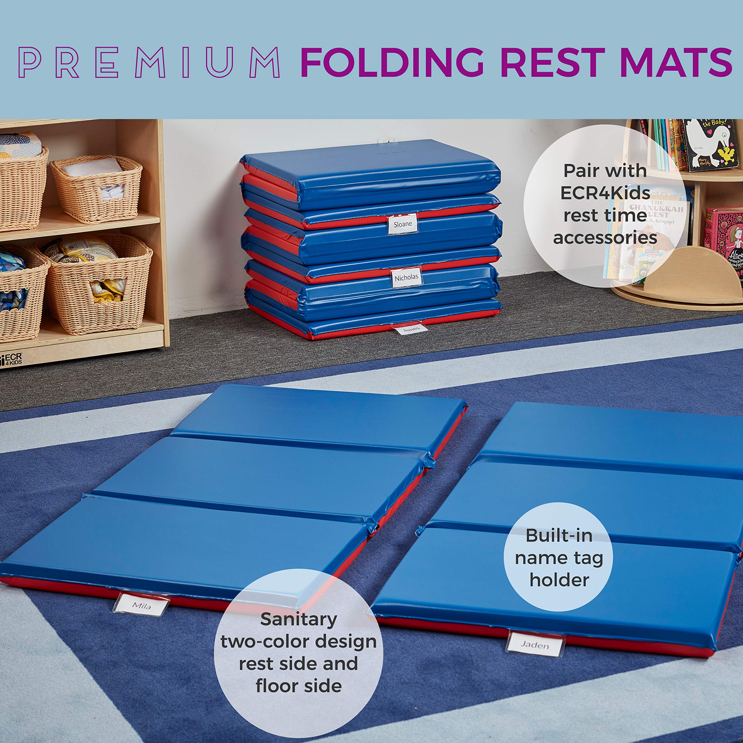 ECR4Kids 2Inch Thick Premium 3Fold Daycare Rest Mat, PhthalateFree