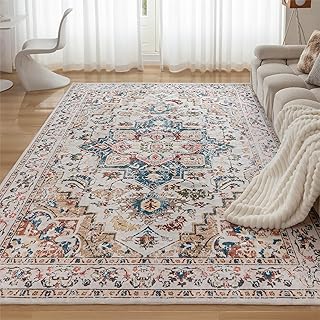 CHOSHOME Waschbarer Teppich Wohnzimmer Vintage Kurzflor Teppiche Groß Orientalischer Teppich für Schlafzimmer rutschfest Carpet Kunstwolle BohoTeppiche 240X340CM Beige