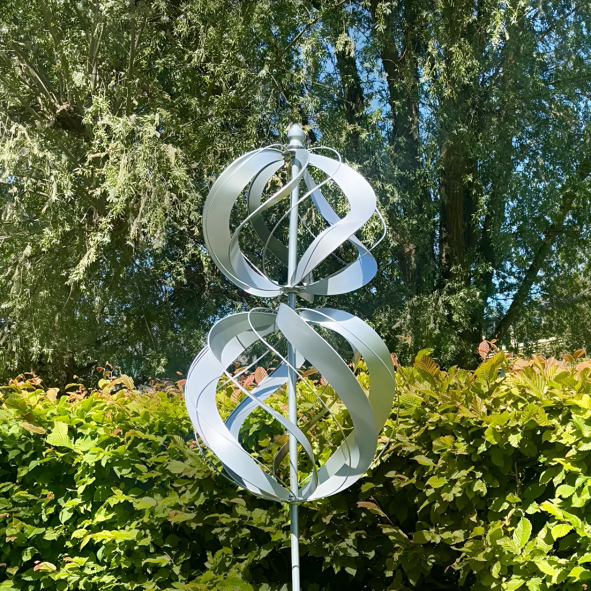 Primrose Two Sphere Metal Kinetic Wind Spinner in Silver 45cm