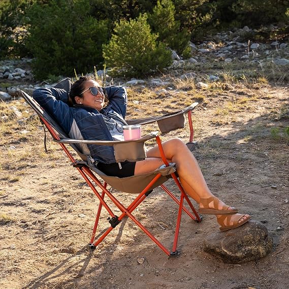 Kelty Deluxe Lounge Chair Folding Outdoor Camp Chair, Insulated Cupholders, Customized Recline, Steel Frame, Padded Roll Storage, 2024 (Deep Lake)