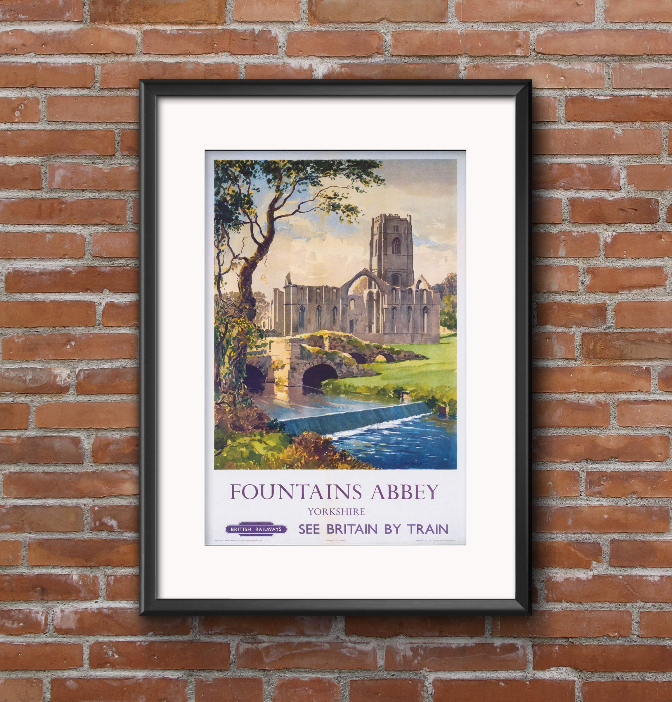 Rpw Roystone Print Works Brown Pw Vintage Yorkshire Fountains Abbey Travel Poster A3 Wall Art Print 40 X 30Cm 16 X 12 Inches