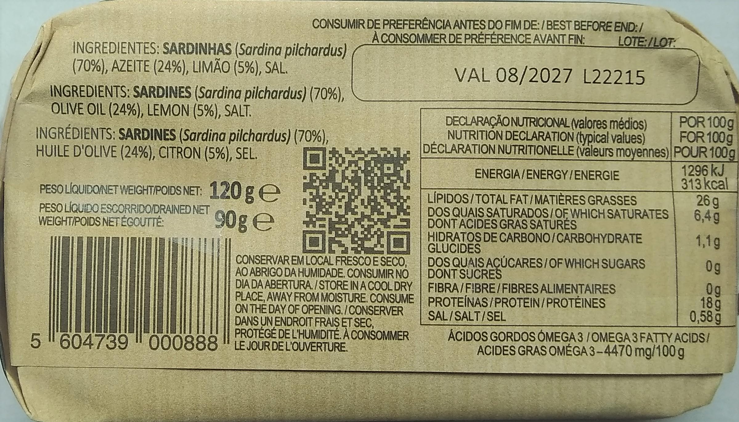 Conservas Santos, Algarve Portugal - Gourmet ganze Sardinen mit einer Zitronenscheibe - 5er Pack (5 x 120 gr)