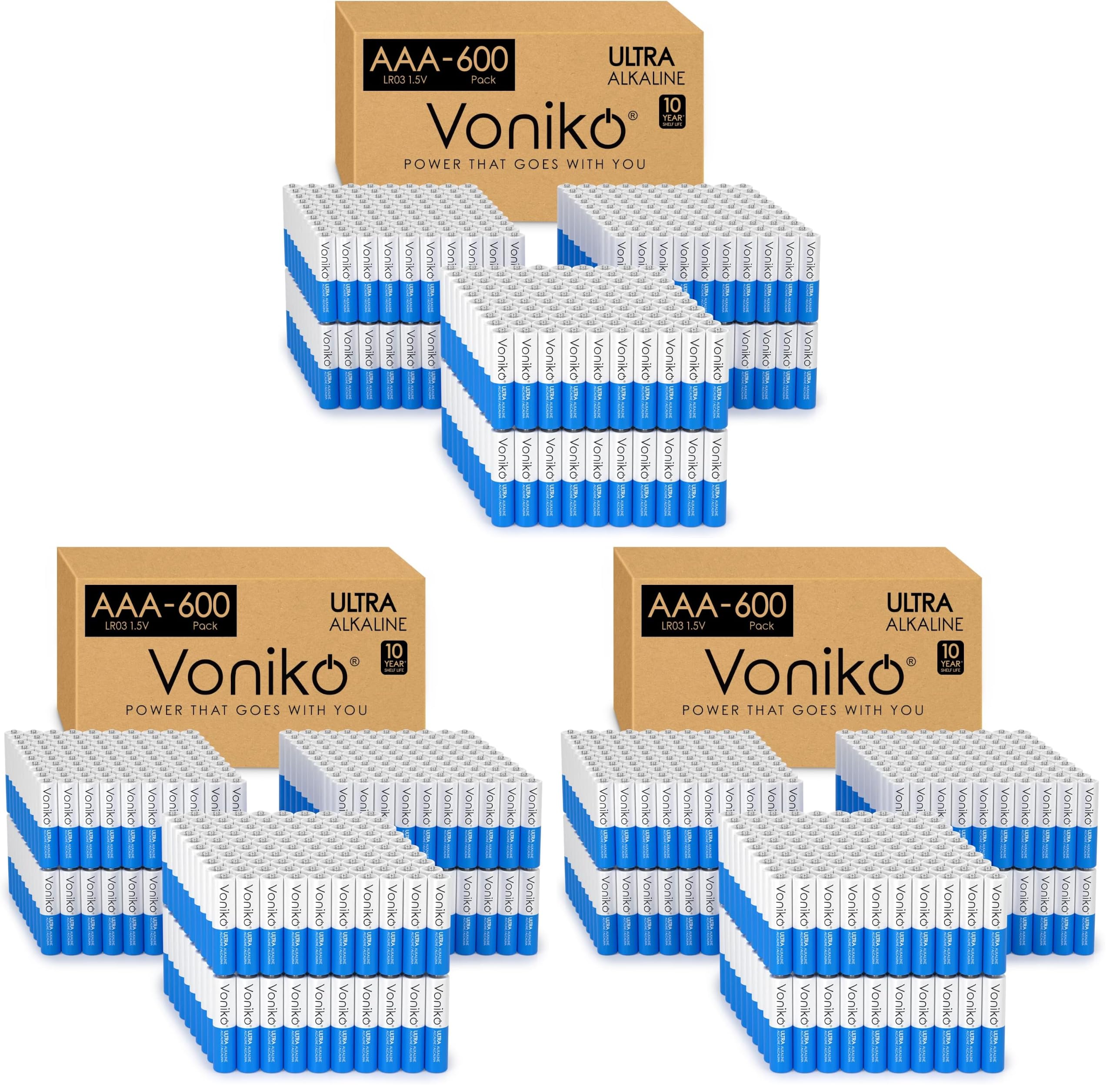 Voniko AAA Batteries 1800 Pack - Alkaline Triple A with Reusable Storage Box, Long-Lasting Leakproof 1.5V Batteries for Household &amp; Professional Devices, 10-Year Shelf Life