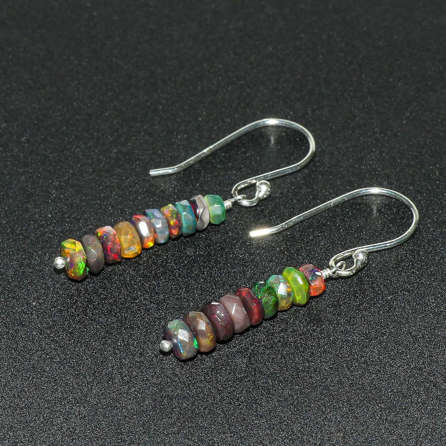 CRYSTALIS Black Ethiopian Opal Dainty Beads Earring Set Jewelry for Women, Natural Beaded Gemstone, Chakra Healing Crystal, Wardrobe Essential Jewelry, 925 Sterling Silver - Image 2