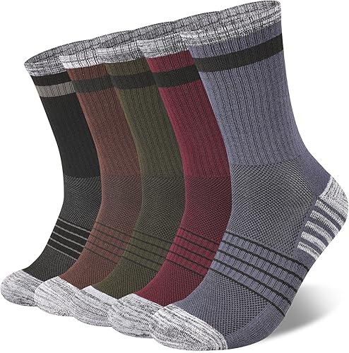 COOVAN Calcetines de senderismo para hombre, calcetines para exteriores, 5 pares de calcetines deportivos acolchados que absorben la humedad, talla