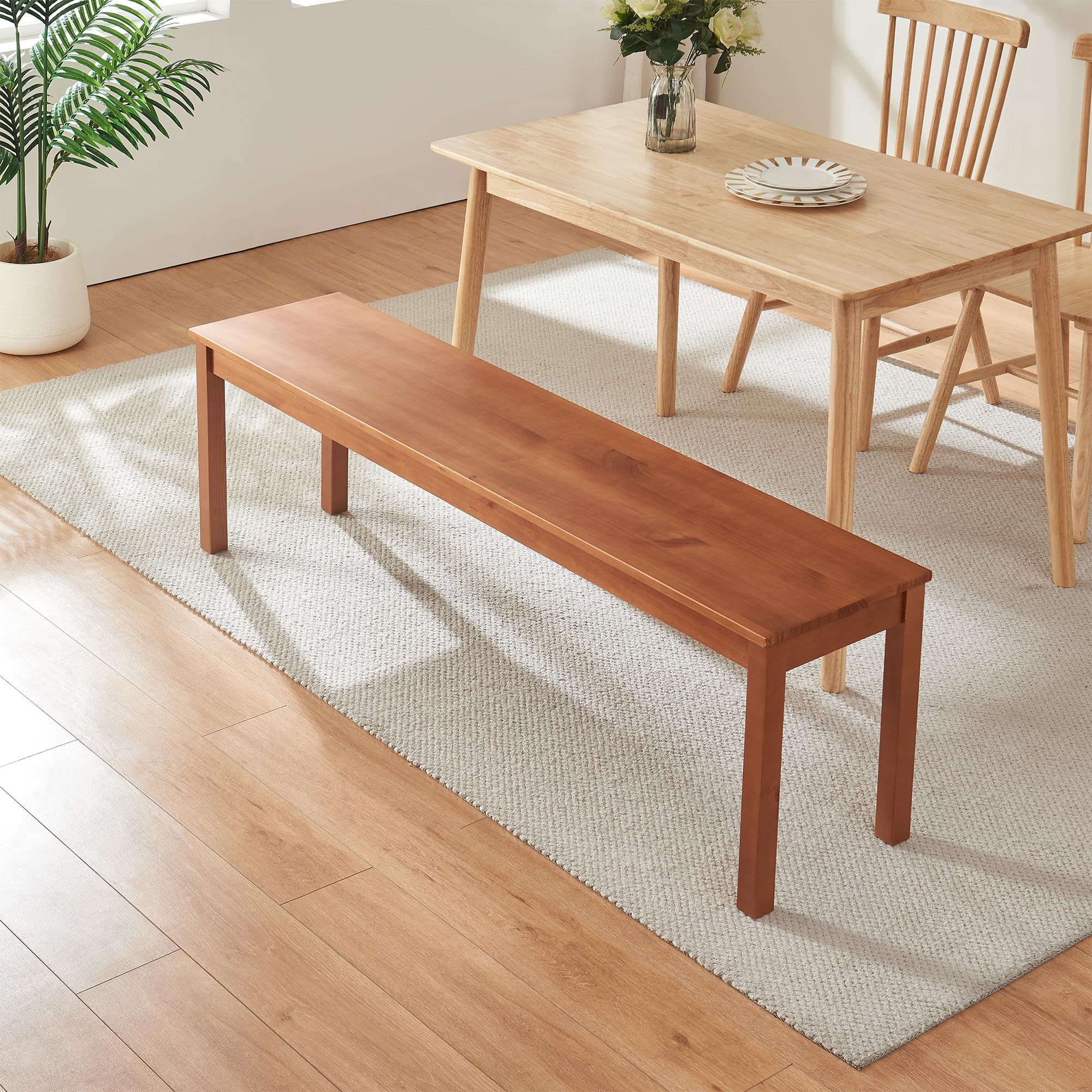 [en.casa] Panca da Pranzo in Legno di Pino per Interni Seduta Sgabello da Tavolo Cucina Ingresso Soggiorno 160 x 35 x 45 cm - Effetto Noce