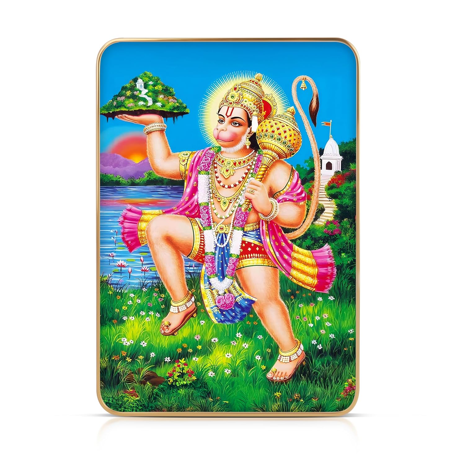 Regalo Casila Lord Hanuman Ji Frame Bajrangbali High Gloss Photo Frame with Golden Border 6x8 – 8mm MDF Panel – UV Waterpr...
