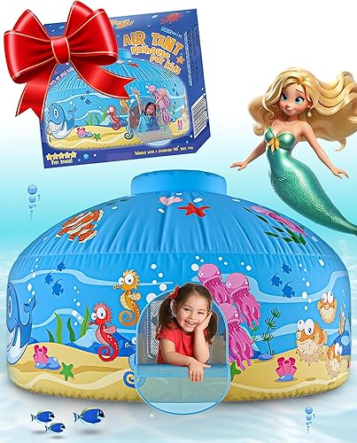 Miniatura 7 de Skywin Tienda de campaña de aire con diseño de princesa grande con puerta para niños, el fuerte inflable para niños se instala y se almacena en