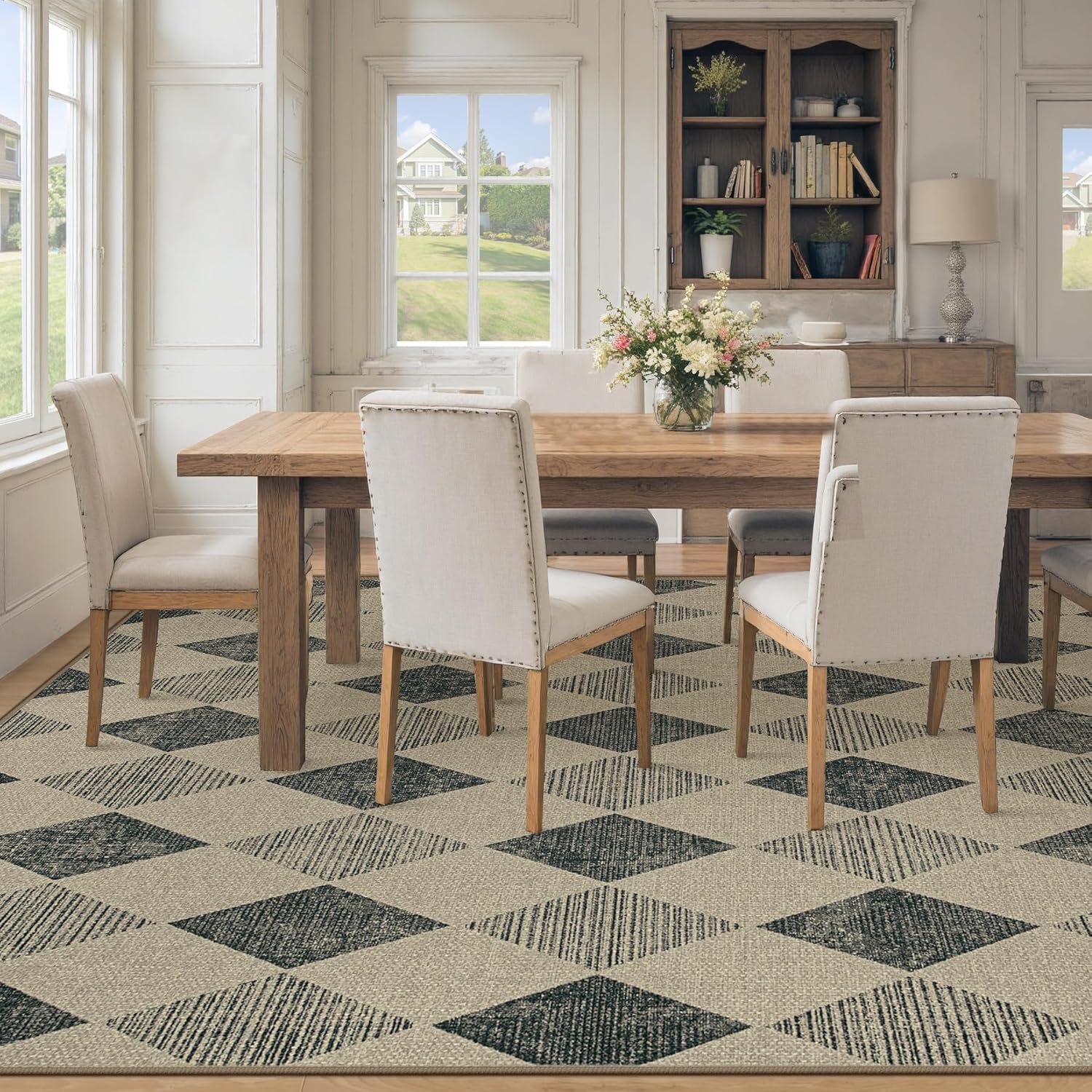 Easy Jute Rug 6x9 Checkered Rugs: Washable Woven Area Rug Non Slip Non Shedding Indoor Outdoor Carpet for Living Room Bedroom Dining Room Farmhouse Patio (6'x9' Black Diamond)