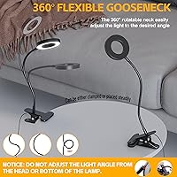 Vista 8 de Foneso Lámpara de escritorio con clip, luz de 48 LED, USB, con 3 modos de color, 10 niveles de brillo, protección ocular, cuello de ganso flexible