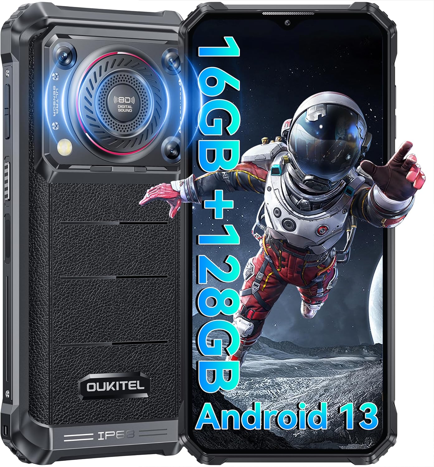 OUKITEL WP36 Rugged Smartphone Android 13-16GB+128GB Mobile Phones, 128dB Super Speaker, 10600mAh Battery, 6.52″ FHD+ Display, IP68 Waterproof Phone, 13MP+5MP Camera, 4G Dual SIM, NFC/OTG/GPS